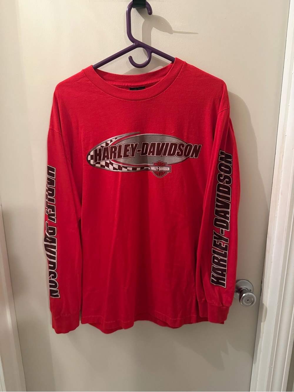 Harley-Davidson Red Long Sleeve Logo Tee with Sleeve Branding
